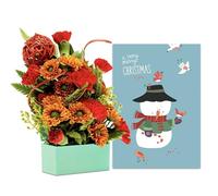 SendaBunch Snowman Christmas Greeting Card, including your personalized message, with a Christmas Red Miniature Arrangement gift wrapped and delivered in a Gift Box from