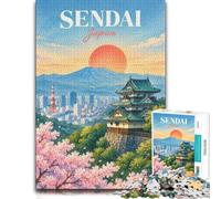 Sendai Japan Cityscape with Castle and Sun Jigsaw Puzzle, 1000 Piece | Adult jigsaw puzzle with 1000 pieces; for winter leisure at home with the complete challenge to assemble.