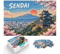 Sendai Japan Cityscape with Castle and Sun Jigsaw Puzzle, 1000 Piece | For holiday gatherings and quieter moments: Adult jigsaw puzzle with 1000 pieces offers for the Christmas break.