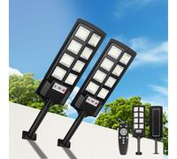 SENDALE Solar Street Lights Outdoor 2 Pack, IP66 Waterproof LED Security Light, 6500K Solar Flood Lights Dusk to Dawn with Motion Sensor and Remote, Parking Lot Lights for Yard, Garage