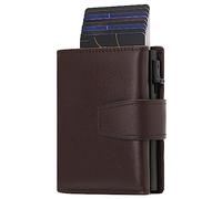 SENDEFN Credit Card Holder RFID Blocking Minimalist Trifold Mens Wallets Automatic Pop Up Metal Case with ID Windows & Zip Coin Pocket