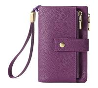 SENDEFN Medium Purses for Women, Trifold Ladies Leather Purse, RFID Blocking Wallet for Women with Multi Card Slots, Double Zipper Coin Pocket and Wrist Strap