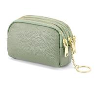 SENDEFN Small Coin Purse Wallet 3 Zippered Change Pouch Leather Ladies Purses with Key Ring for Women