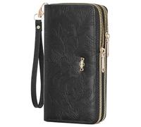 SENDEFN Wallet for Women Clutch Double Zip Around Credit Card Holder Leather Women's Wallet Large Capacity, black