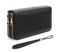 SENDEFN Women's Large Purse RFID Protection Wallet Long Format Large Capacity Wallet with Double Zip, Removable Wrist and Many Compartments for 36 Card Slots, A02-Midnight Black, 20.5 x 10 x 4.5 cm