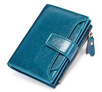 SENDEFN Women's RFID Blocking Leather Small Compact Bi-fold Zipper Pocket Wallet Card Case Purse with ID Window