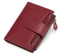 SENDEFN Women's RFID Blocking Leather Small Compact Bi-fold Zipper Pocket Wallet Card Case Purse with ID Window (Maroon)