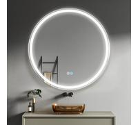 SenDeluz Bathroom Mirrors with LED Light, 50 * 50CM Wall Mounted Round Bathroom Vanity Mirror Anti-Fog Large Circle Makeup Mirror Backlit Touch Sensor Mirrors 3 Colors Dimmable Light IP44