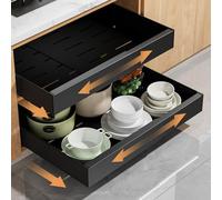 SenDeluz Pull Out Cabinet Organizer, Expandable Slide Out Cabinet Organizer Carbon Steel Kitchen Cupboard Storage Shelves Sliding Shelf Under Sink Shelf Adjustable Width 32CM to 50CM, No Punch,Black