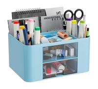 Senders Desk Organiser with 2 Drawers Tidy Storage Box with Pen Holder Desktop Stationary Organiser for School Office Home Makeup Desk Supplies Practical and Stylish Storage Solution (Blue)