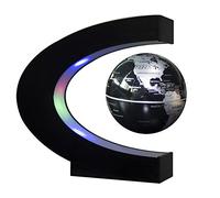 Senders Floating Globe With LED Lights C Shape Magnetic Levitation Floating Globe World Map for Desk Decoration (Black-Silver)