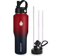 SENDESTAR Water Bottle 32oz,2 Lids(Straw lid),Wide Mouth Stainless Steel Vacuum Insulated Double Wall Keep Liquids Cold or Hot All Day,Sweat Proof Sport Design,Fit Car Cup Holder(Red&Blue)