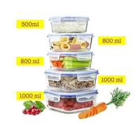 Sendez 10-Piece Glass Food Storage Container Set, 2x1L 2x800ml 1x500ml
