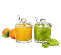 Sendez 2-Piece Glass Jam Jars Set 200 ml with Lid and Stainless Steel Spoon Honey Pot Parmesand Spice Jar