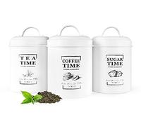 Sendez 3 Metal Storage Jars Kitchen Containers Coffee Canister Sugar Bowl Tea Canister White