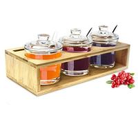 Sendez 3 Spice Jars with Wooden Frame and Spoons - Rustic Style - Spice Jars - 27 x 13 x 12 cm - 10 Pieces