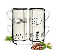 Sendez 4 Coffee Mugs 300 ml Porcelain with Metal Stand
