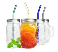 Sendez 4 Drinking Glasses with Lid and Glass Straws Coffee Glasses Cocktail Glasses