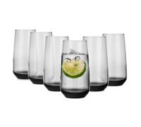 Sendez 6 black smoke-coloured long drink glasses, 430 ml, cocktail glasses, juice glasses