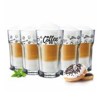 Sendez 6 Latte Macchiato Glasses 300 ml, Clear Decorated, With Spoon