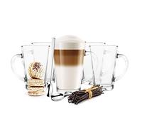 Sendez 6 Latte Macchiato Glasses 350 ml with Handle and 6 Spoons Coffee Glasses Tea Glasses