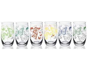 Sendez 6 Long Drink Glasses 320 ml with Colourful Butterflies Water Glasses Juice Glasses Drinking Glasses