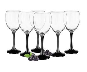 Sendez 6-Piece Modern Wine Glass Set, 300ml Capacity, Transparent with Black Base, Reusable, Dishwasher Safe