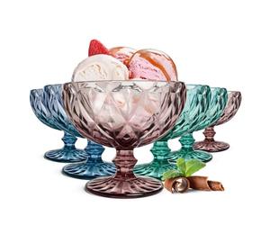Sendez 6-Piece Multicoloured Ice Cream Cup Set, 300ml, Glass, Classic Style, Dishwasher Safe