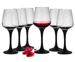 Sendez 6 Wine Glasses 360 ml with Black Stem Red Wine Glasses White Wine Glasses Wine Goblet
