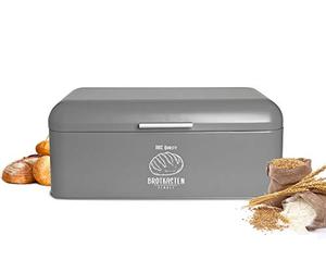 Sendez Large Metal Bread Bin with Hinged Lid 42 x 22.5 x 17 cm in Retro Look Grey