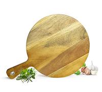 Sendez Pizza Board Acacia Wood 30 x 42 cm with Handle and Hanging Hole Multifunctional Board as Chopping Board Cheese Board Sausage Plate