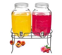 Sendez Retro Gravity Drinks Dispenser, 2 x 4 Litre, Transparent Glass, Metal Lid, Ideal for Parties and Buffets