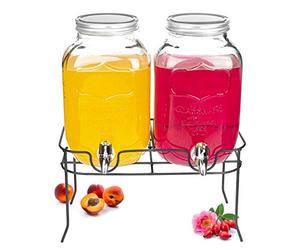 Sendez Retro Gravity Drinks Dispenser, 2 x 4 Litre, Transparent Glass, Metal Lid, Ideal for Parties and Buffets