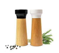 Sendez Set of 2 Salt and Pepper Mills Acacia Wood Ceramic Grinder Adjustable White Black Compact Refillable for Pepper and Salt