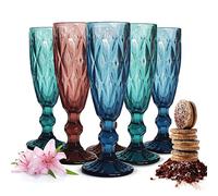 Sendez Set of 6 coloured champagne glasses, 150 ml, made of coloured glass with textured surface in green, purple and blue, ideal for festive occasions, dishwasher-safe
