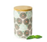 Sendez Storage Jar Porcelain 800 ml with Bamboo Lid Airtight - Storage Jar Storage Jar Kitchen Coffee Jar Tea Jar Sugar Bowl Spice Jar Green Grey Orange Boho Mandala