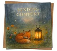 Sending Comfort Sympathy Card - Woodland Fox and Lantern - 145mm x 145mm -, Includes Kraft Envelope