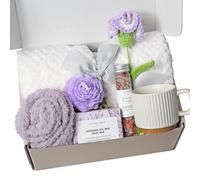 Sending Hugs Care Package for Women - Cozy Blanket Gift Box with Knitted flower, Soap, Bath Salt, Candle & Fluffy Socks | Self Care Spa Set, Birthday, Get Well Soon, Thinking of You Gift for Her