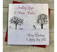 Sending Hugs & Warm Wishes at Christmas Handmade Christmas Card - Snowy Scene - by White Cotton Cards C20-24