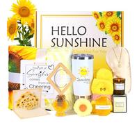 Sending Sunshine Care Package for Women-11 Pcs Sunflower Gifts.Get Well Soon Self Care Gifts Basket.Unique Women's Inspirational Relaxation Bath Set, Birthday Box for Gifts,CHEER HER UP! (Large Set)