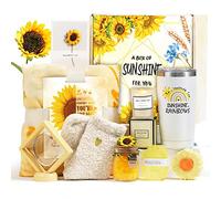 Sending Sunshine Gift, 10pcs Sunflower Gifts for Women, Care Package, Get Well Soon Gifts Basket Unique Birthday Gifts Box with Inspirational Blanket Candle for Thinking of You Her Sister Best Friend