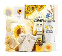 Sending Sunshine Gifts for Women, Care Package for Women, 9 Pcs Sunflower Gifts, Get Well Soon Gifts Basket, Unique Birthday Gifts Box with Inspirational Blanket Candle for Women, Her, Mom, Wife