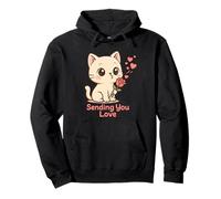 Sending You Love Cute Kawaii Cat with Rose Kitten style Pullover Hoodie