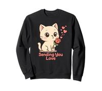Sending You Love Cute Kawaii Cat with Rose Kitten style Sweatshirt