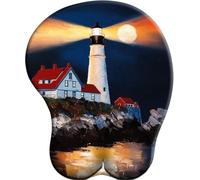 SENDJJ 3D Mouse Mat with Gel Wrist Rest -Non-slip Moonlit Lighthouse Rubber base Mouse Pad- Ergonomic Comfort Mousepad Wrist Support for Computer Laptop Office&Home