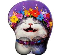 SENDJJ 3D Mouse Pad with Wrist Rest Support gaming mouse pad Smiling cat with flower crown Ergonomic Mouse Mat Silicone Comfort Gel Mousepad for Computer Home Office Working Gaming
