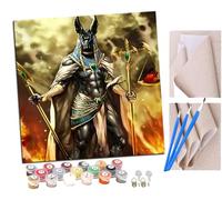 SENDJJ DIY Paint by Numbers Flame Cartoon Egyptian God Anubis (30) with Paint Brushes and Acrylic Painting Kit 16x16 Inch for Kids and Adults Beginner Gifts