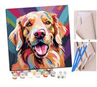 SENDJJ DIY Paint by Numbers Flame Colorful Graffiti Golden Retriever Dog (23) with Paint Brushes and Acrylic Painting Kit 16x16 Inch for Kids and Adults Beginner Gifts