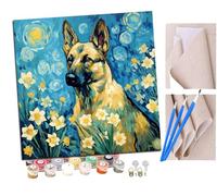 SENDJJ DIY Paint by Numbers Flame Lily Orchid German Shepherd Dog (7) with Paint Brushes and Acrylic Painting Kit 16x16 Inch for Kids and Adults Beginner Gifts