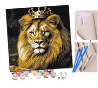 SENDJJ DIY Paint by Numbers Flame Roaring Lion Wearing a Golden Crown (1) with Paint Brushes and Acrylic Painting Kit 16x16 Inch for Kids and Adults Beginner Gifts